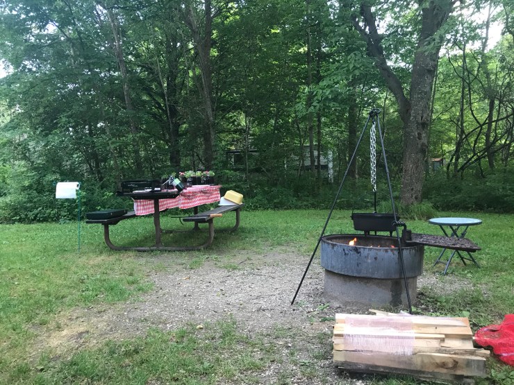 Forestville campsite with dutch oven