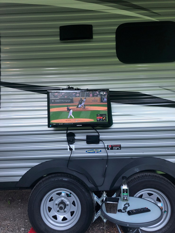 Rice Creek TV outside with Twins game